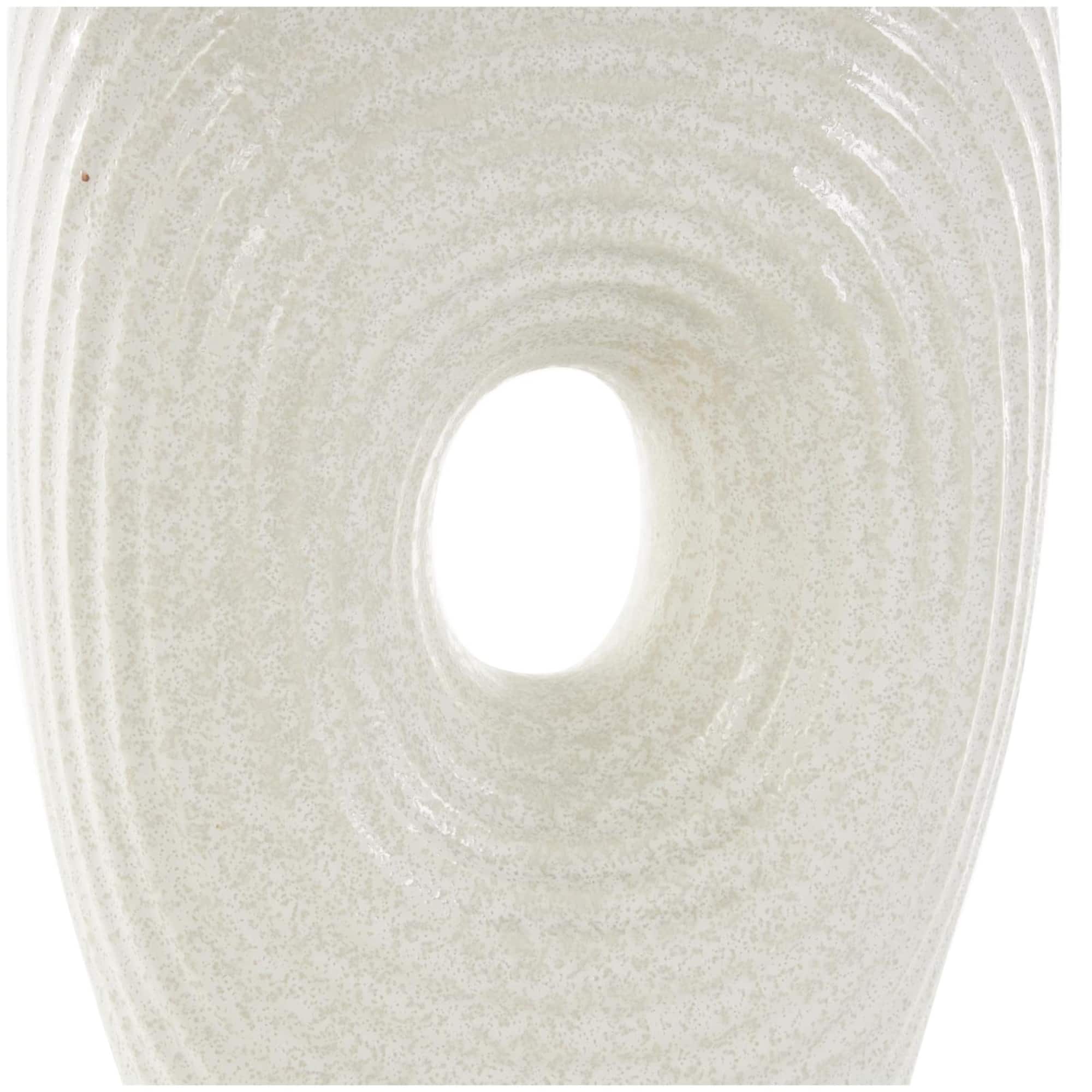 16" White Speckled Ceramic Ribbed Cutout Vase